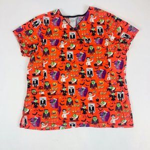 Scrubstar Scrubs Top Womens size Large Red Halloween Theme Medical Care